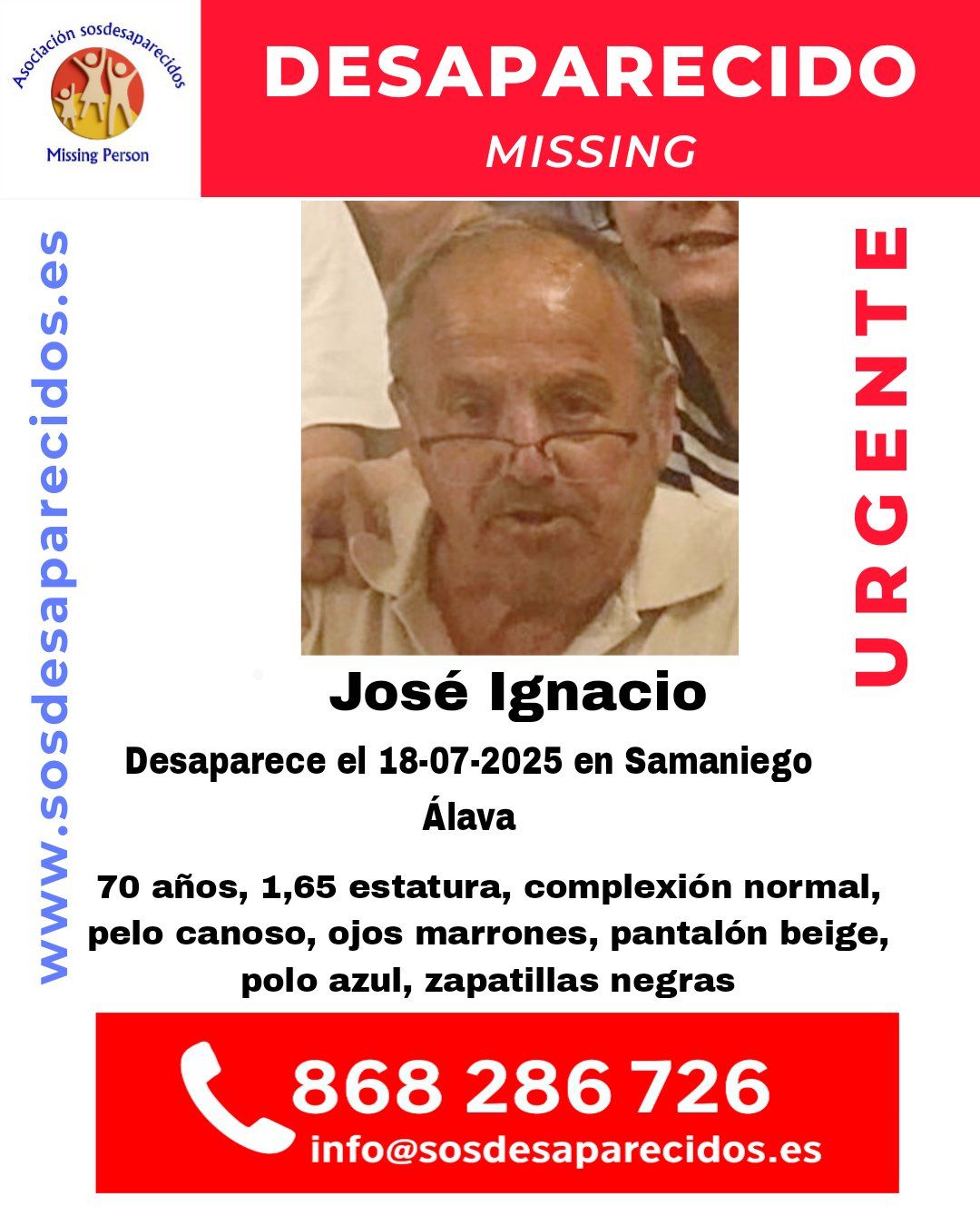 Imagen del hombre desaparecido en Samaniego / SOS DESAPARECIDOS