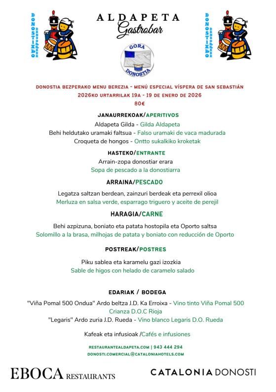 MENÚ ESPECIAL VISPERA SAN SEBASTIAN 2026