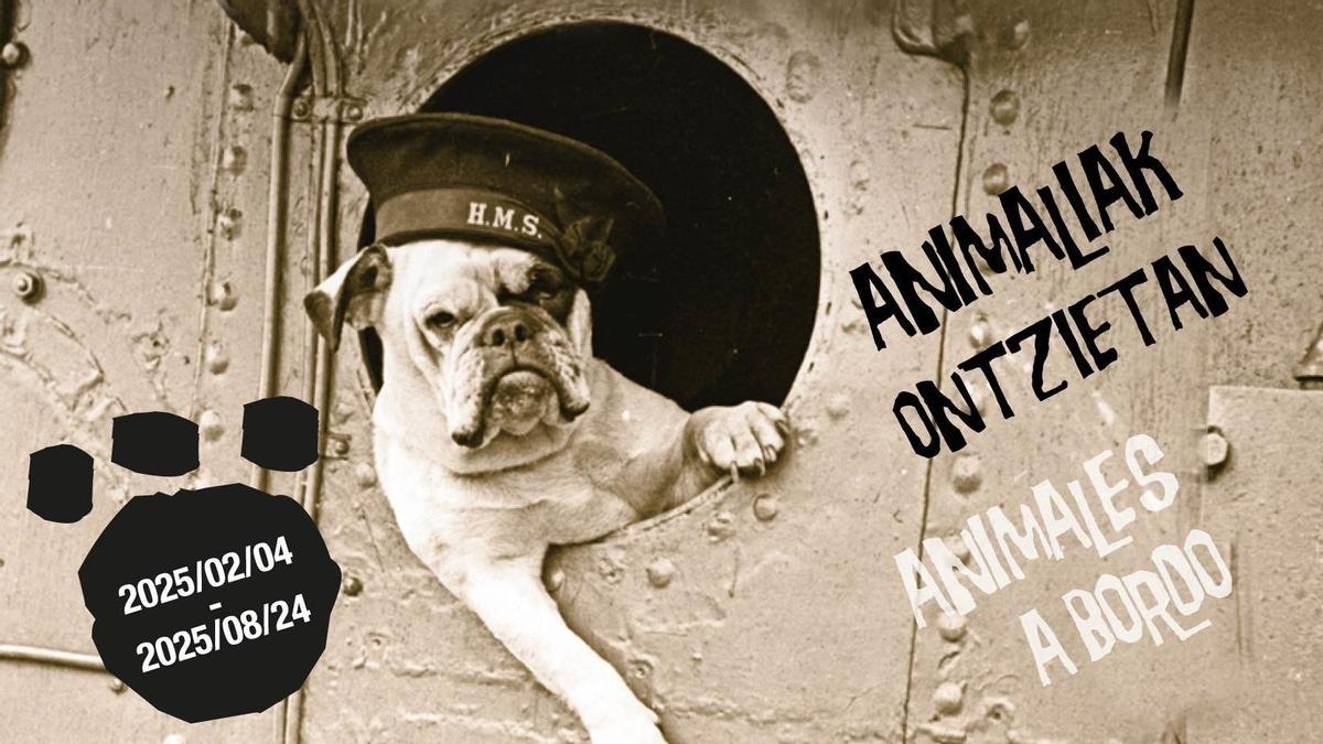 Cartel de la exposición &#039;Animales a bordo&#039; en el Museo Marítimo Vasco.