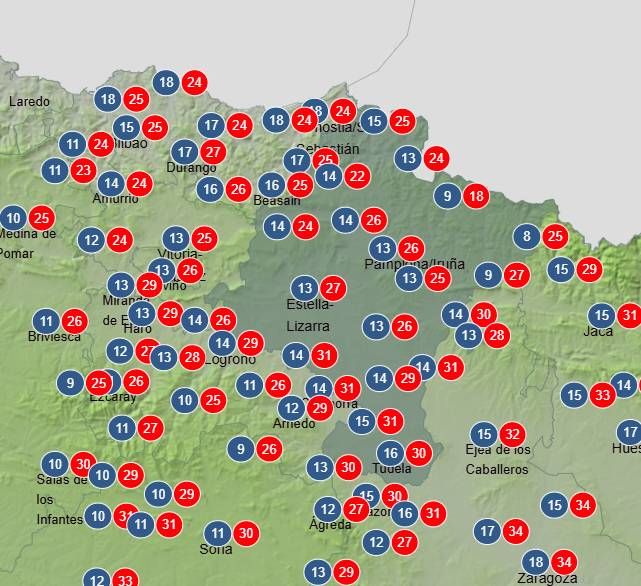 Máximas y mínimas previstas para el martes en Navarra.