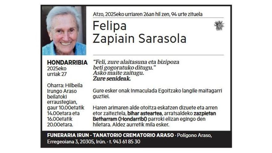 FELIPA ZAPIAIN SARASOLA
