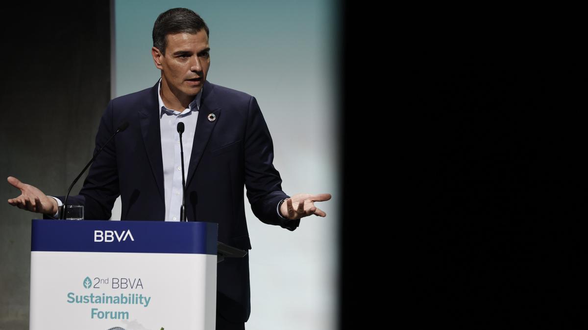 Sánchez interviene en la inauguración de la segunda edición del Foro de Sostenibilidad del BBVA.