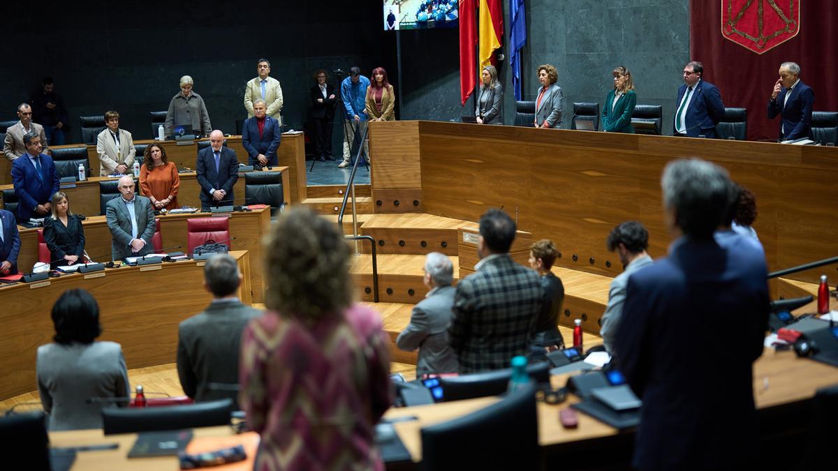 El pleno del Parlamento de Navarra ha comenzado este jueves con un minuto de silencio en señal de duelo por la última víctima de la violencia de género, una mujer en Zaragoza, y por el vecino de Iturmendi fallecido la semana pasada en accidente laboral.