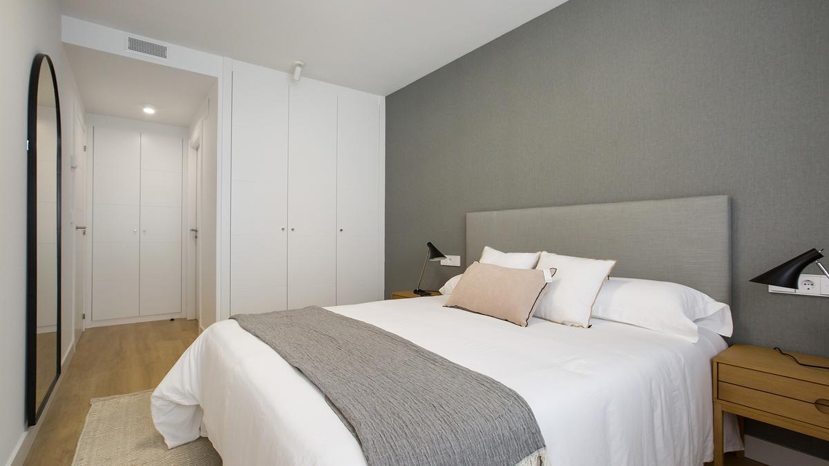 Dormitorio del piso piloto de la promoción Zorrozaurre II.