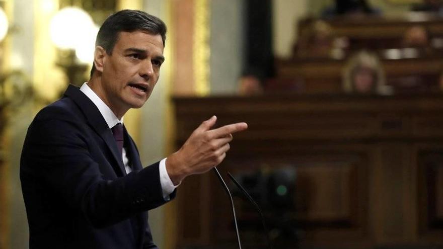 El jefe del Ejecutivo, Pedro Sánchez, durante su comparecencia a petición propia en el Congreso.