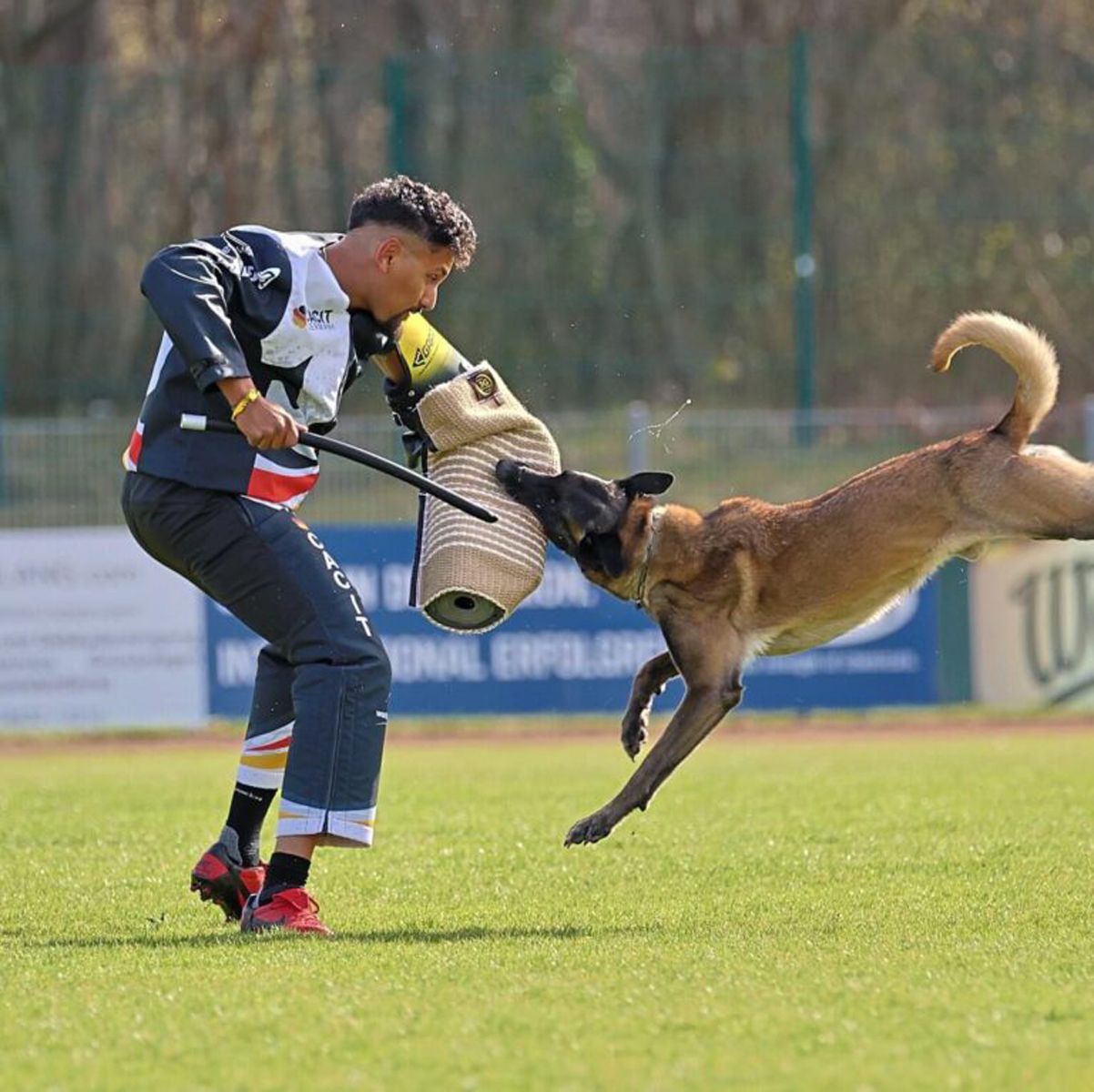 Abdal Hounkara, ejerciendo de figurante con su perro en una prueba de protección