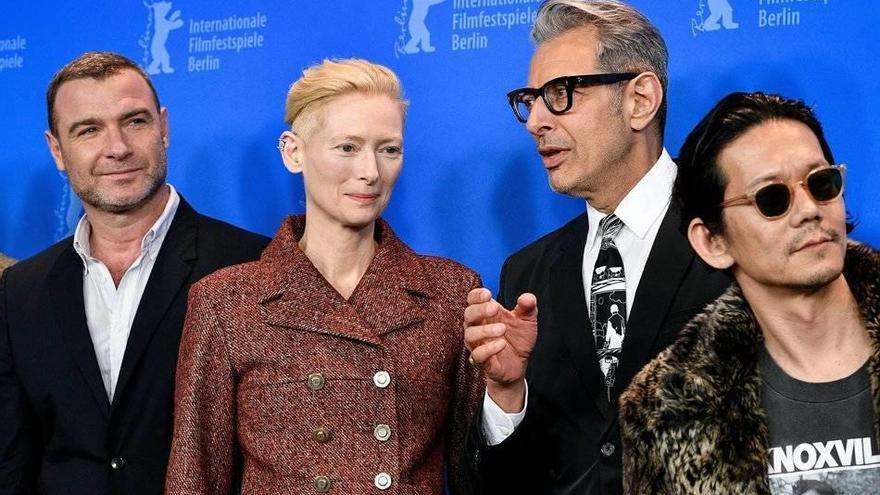 Liev Schreiber, Tilda Swinton y Jeff Goldblum, ayer en la Berlinale.