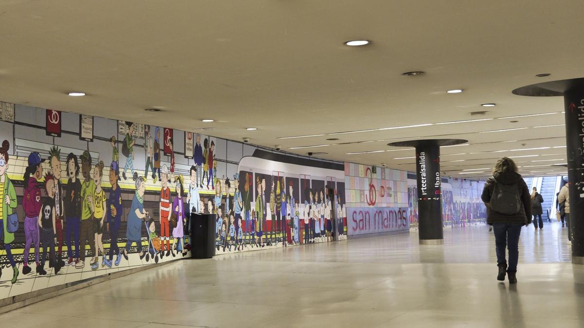 El mural de Metro Bilbao homenajea a los usuarios y usuarias del suburbano