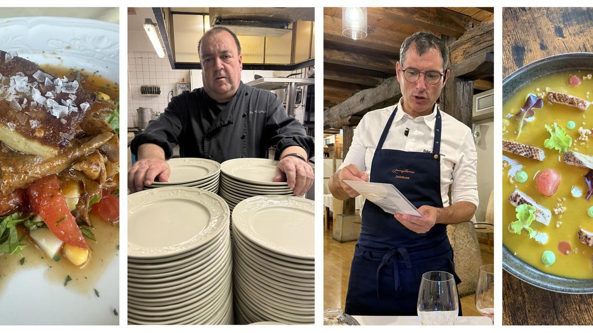 Xabier Zapirain y Beñat Ormaetxea, cada uno flanqueado, respectivamente, de sus ensaladas de perdiz y codorniz