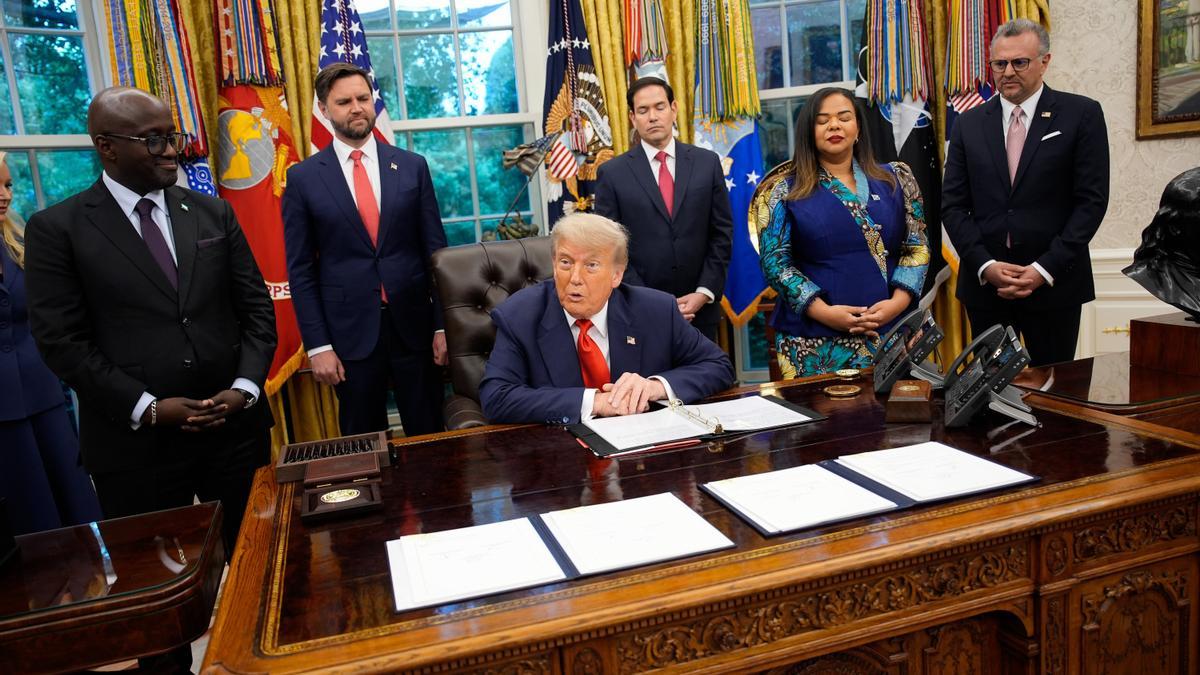 El presidente de Estados Unidos, Donald Trump, durante la firma del acuerdo entre la República Democrática del Congo y Ruanda.