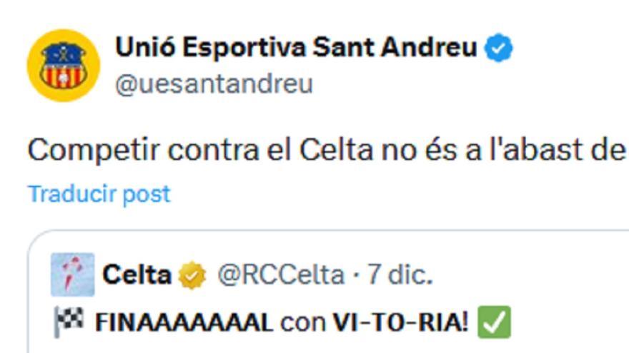 El tuit viral del Sant Andreu que ridiculiza al Real Madrid