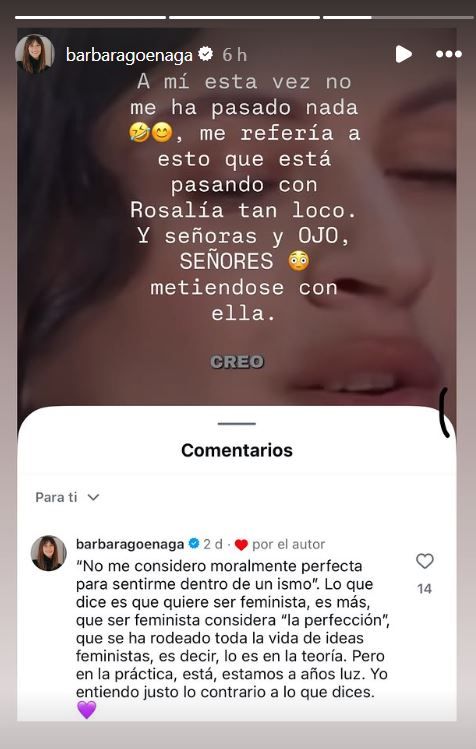 Historia compartida por Bárbara Goenaga en Insagram
