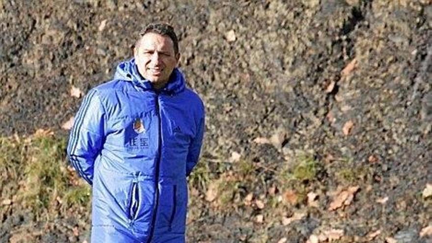 Eusebio Sacristán, durante un entrenamiento en las instalaciones de Zubieta.