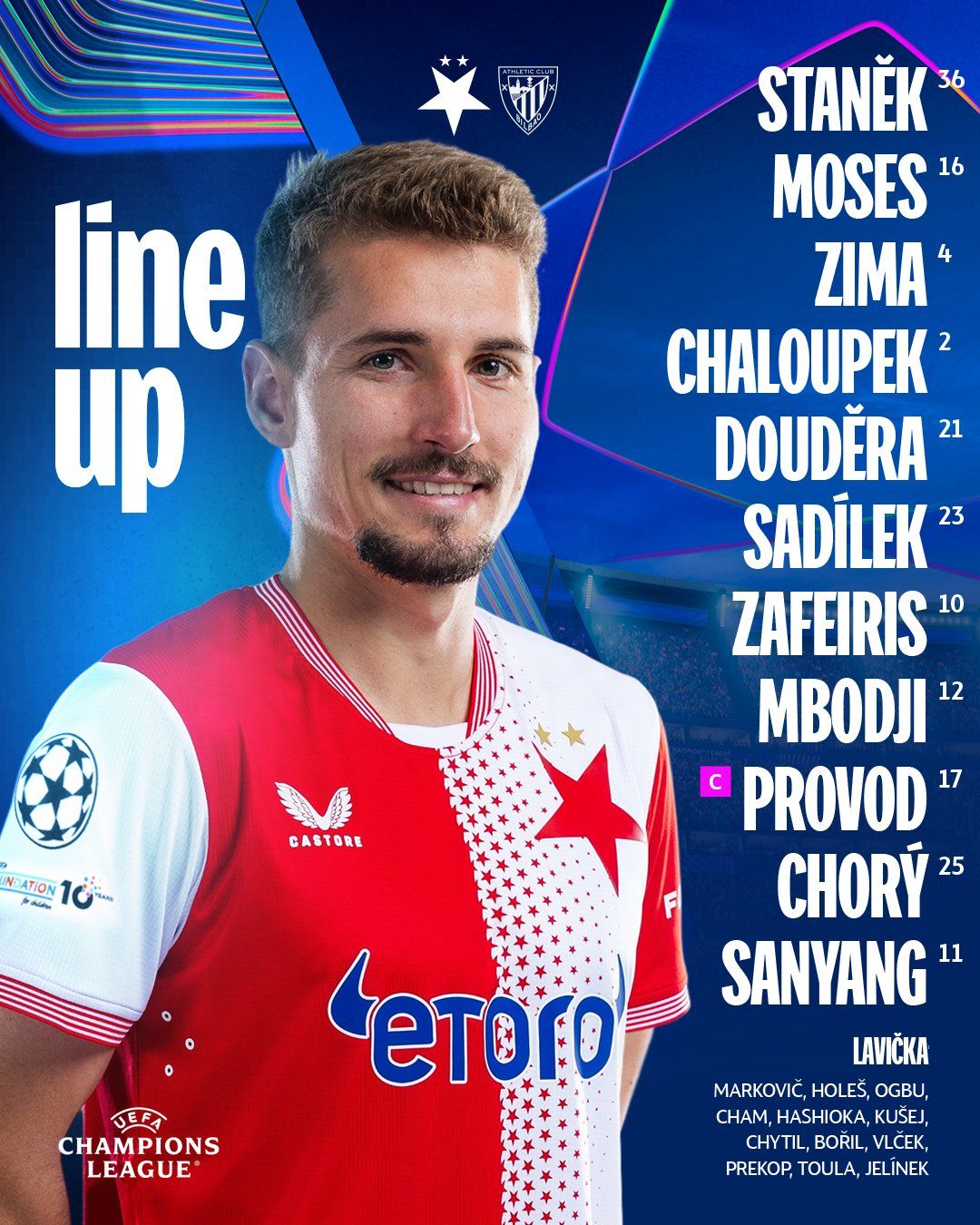 Once del Slavia Praga para enfrentarse al Athletic.