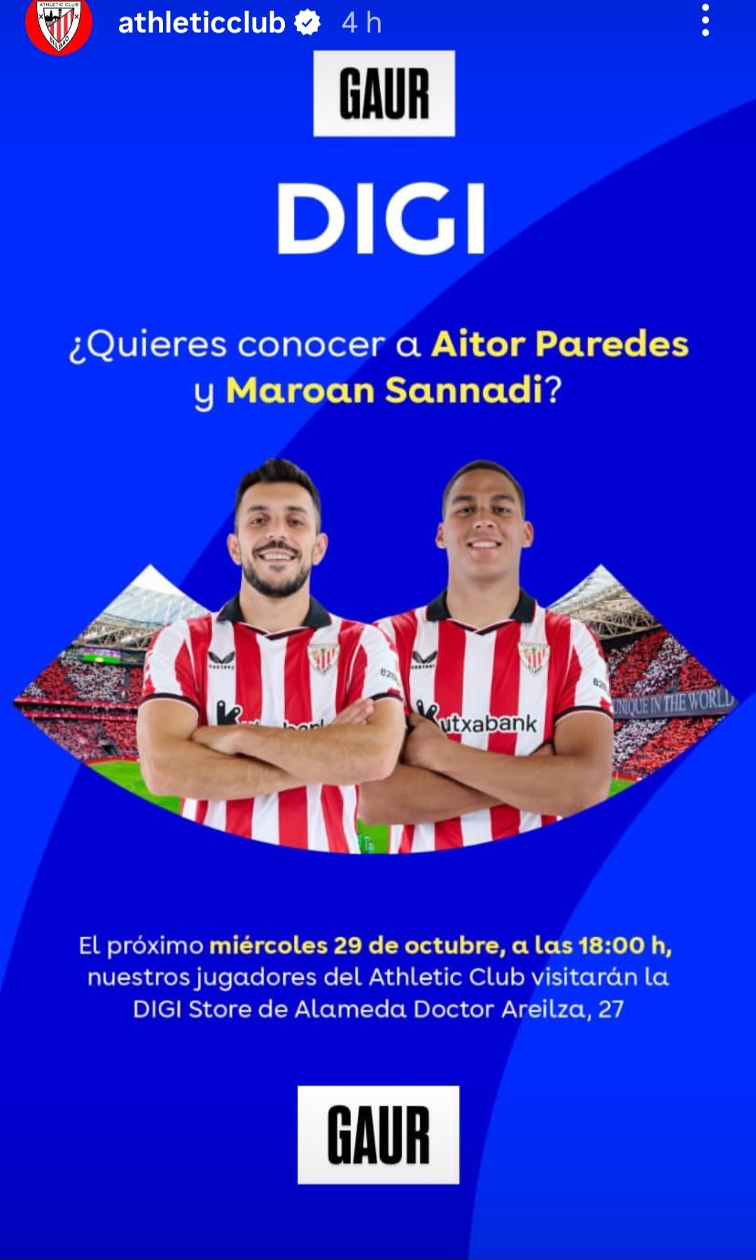 Storie compartida en el Instagram del Athletic