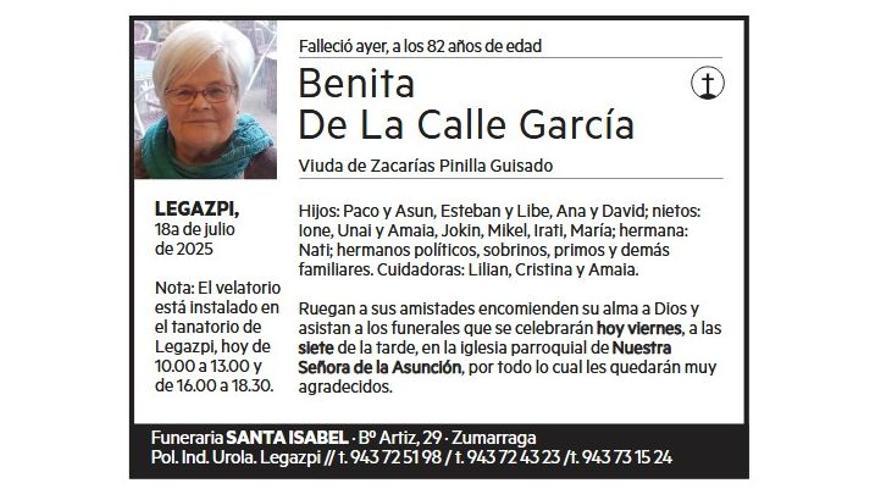 BENITA DE LA CALLE GARCIA