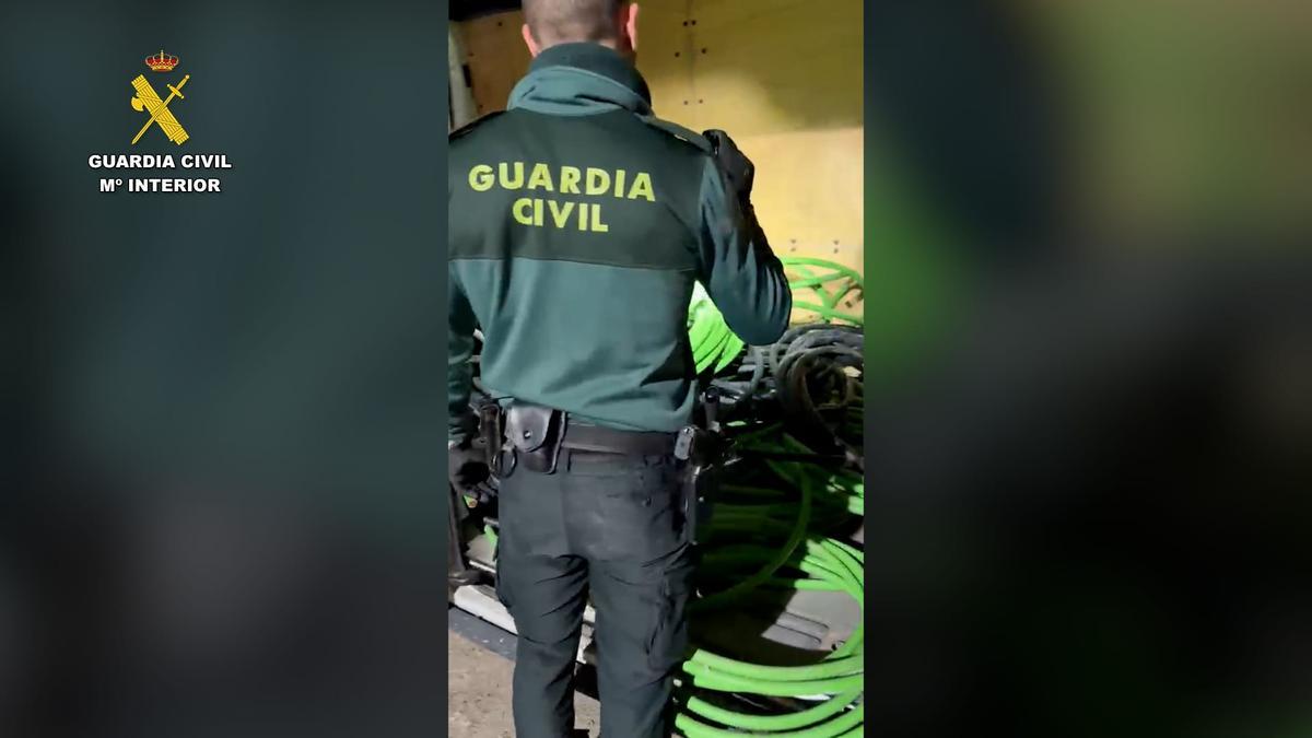 Imágenes del cableado de cobre recuperado en una operación de la Guardia Civil en Azagra