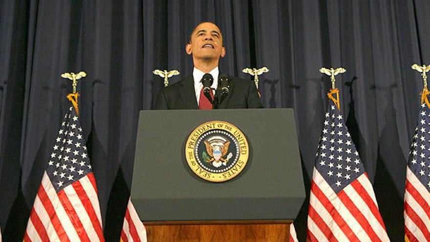El presidente de EE.UU., Barack Obama, habla sobre la situación en Libia en un discurso en la Universidad Nacional de Defensa en Washington (EEUU).
