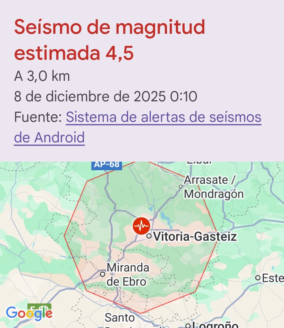 Mensaje de Android tras el terremoto registrado en Álava
