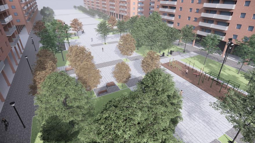 Calistenia, fuentes y carril árbol para completar la urbanización de la zona peatonal del paseo Anelier en Rochapea