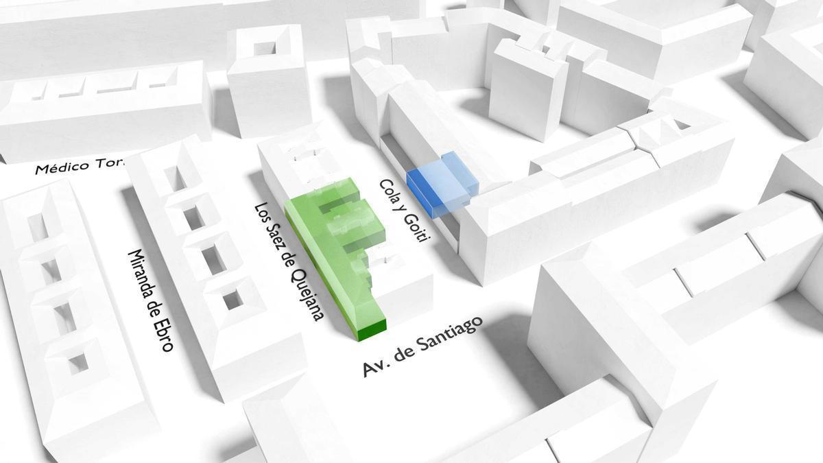 En verde la nueva ubicación que tendrá el Bizan de Judizmendi, en azul la actual