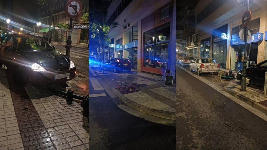 Un conductor ebrio en Tudela se sale de la vía y derriba un árbol, un semáforo y una señal de tráfico