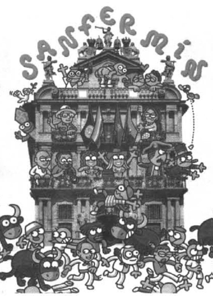 Ilustración de Kukuxumusu con Donan Pher en un balcón (2011)