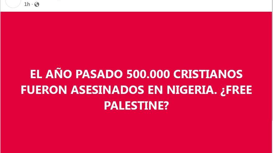 Una variante del mensaje que compara los dramas de Nigeria y Gaza con datos falsos para minimizar el palestino.