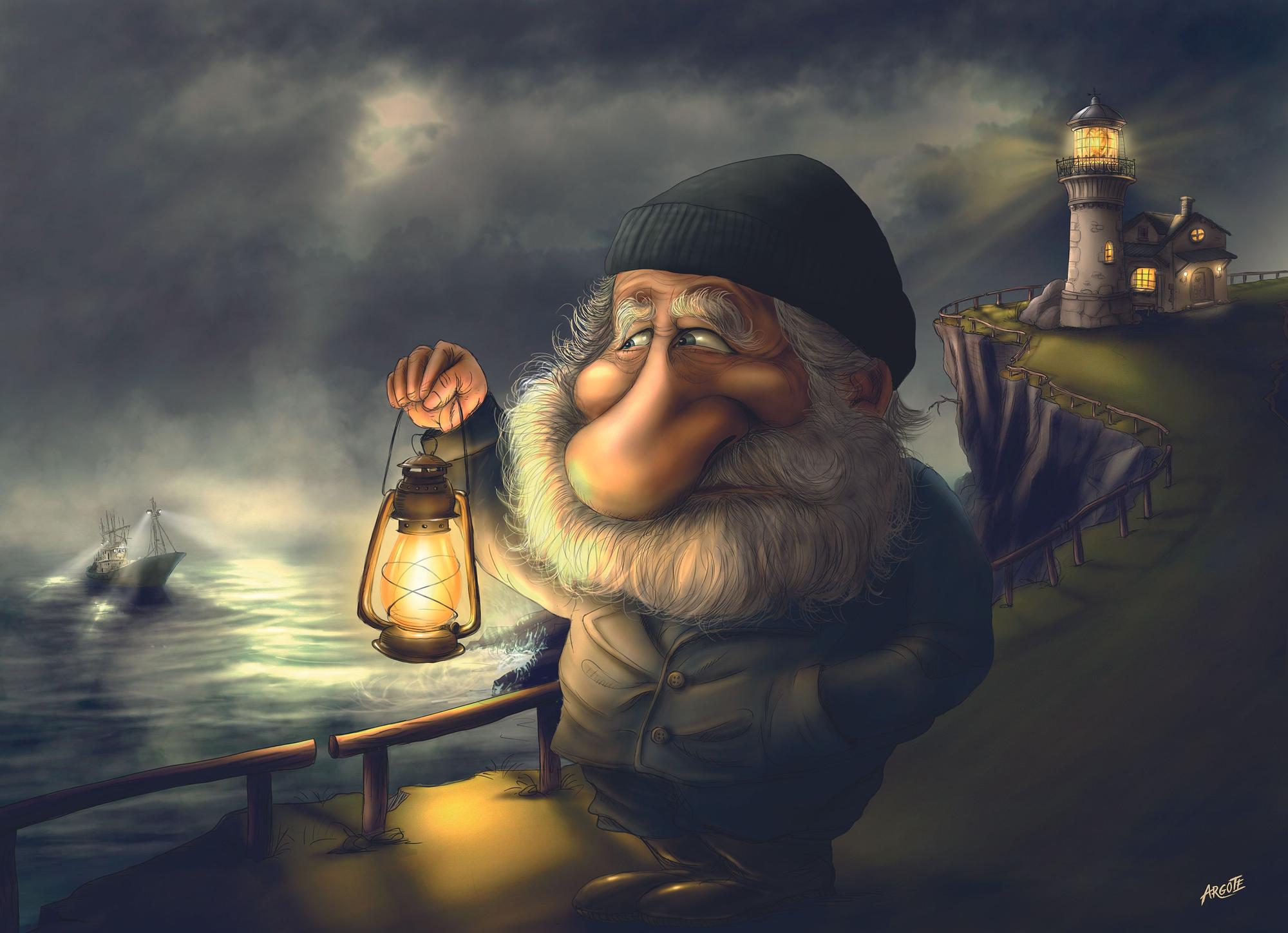 Ilustración del dibujante Argote para el calendario 2025 de NOTICIAS DE GIPUZKOA cuya temática refleja oficios desaparecidos como el del farero.