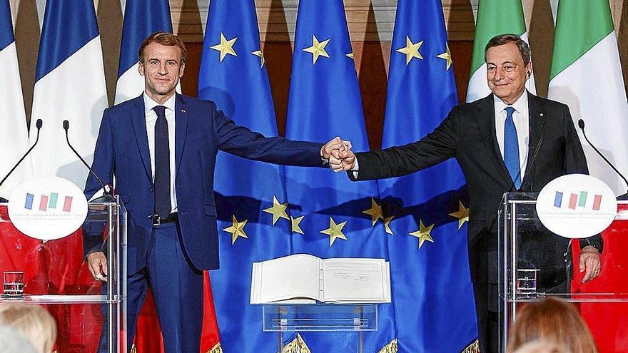 Los primeros ministros de Francia, Emmanuel Macron, e Italia, Mario Draghi. Foto: E.P.