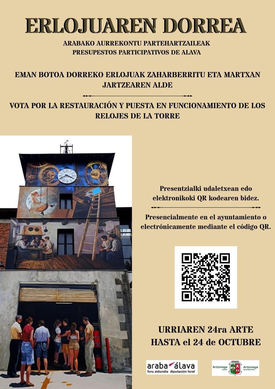 Circular de Artziniega por la que busca apoyos para arreglar los relojes de la torre de plaza Garai