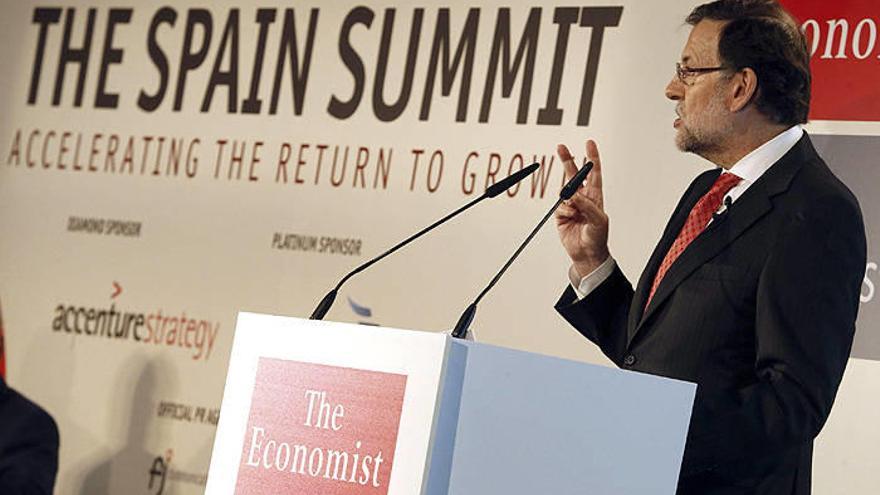El presidente del Gobierno, Mariano Rajoy, durante su intervención esta mañana en la inauguración de la jornada &quot;The Spain Summit&quot;