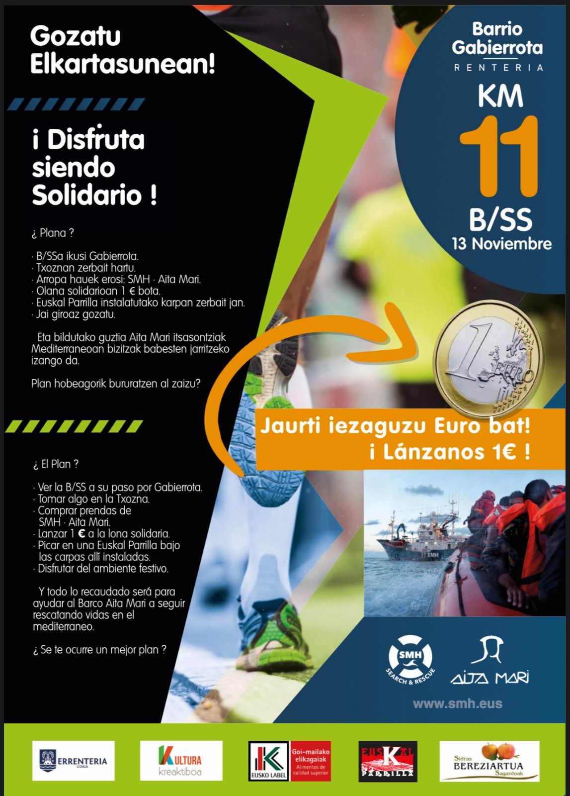 Cartel de la iniciativa solidaria de Laguntasuna en Errenteria para recoger fondos para el Aita Mari durante la Behobia