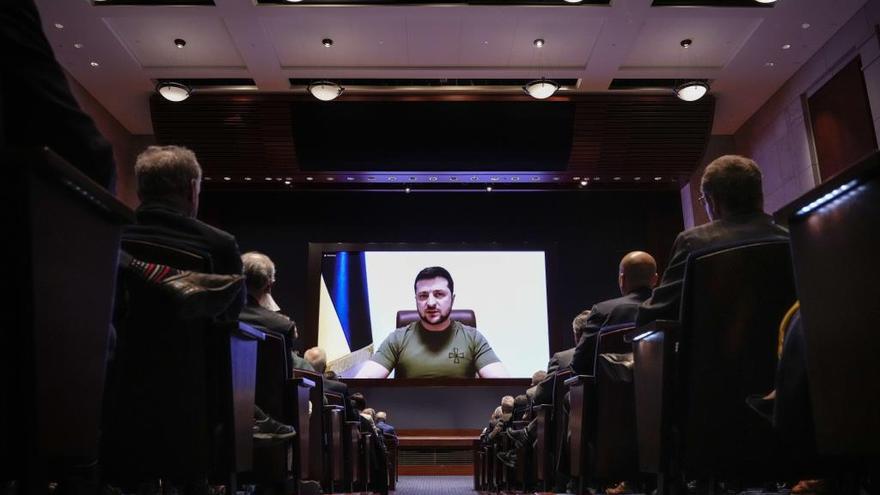 Un momento de la intervención de Zelenski ante el Capitolio.