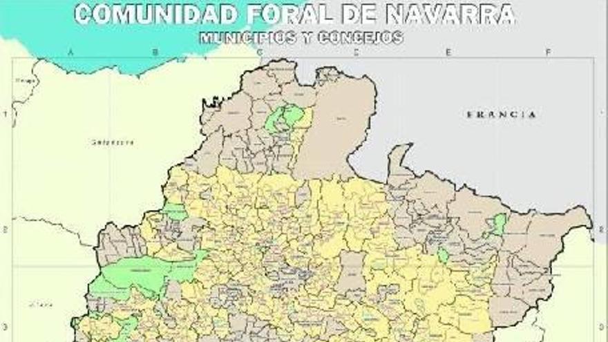 Mapa de municipios y concejos de Navarra.
