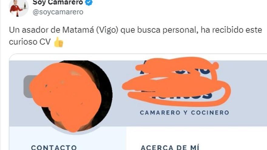 La parte superior de un currículum, con los datos personales tachados.