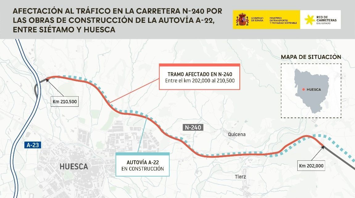 Tramo pendiente de la A-22 Sietamo - Huesca