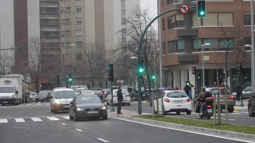 Semáforos en el centro de Pamplona.