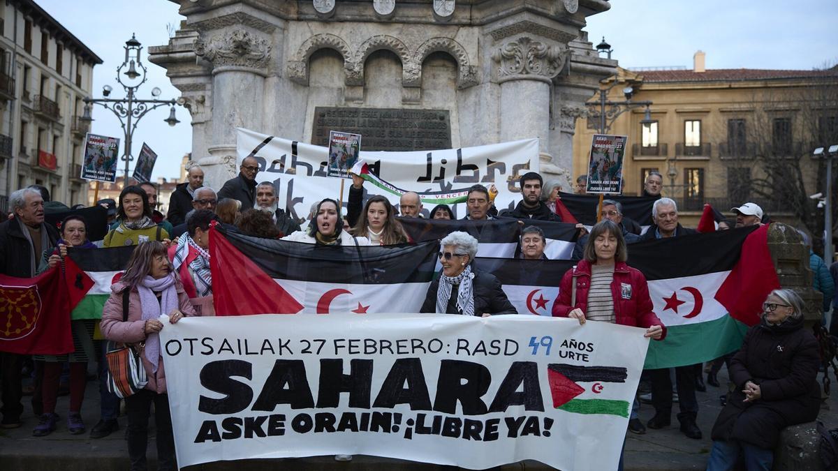 Concentración en apoyo al pueblo saharaui este año en Pamplona.