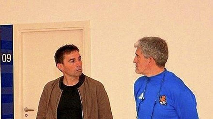 Asier Garitano y Roberto Olabe, en las instalaciones de Zubieta.