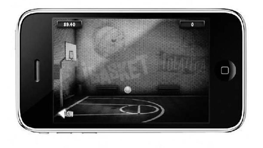 Un iPhone en el que se reproduce el juego &quot;iBasket&quot;.