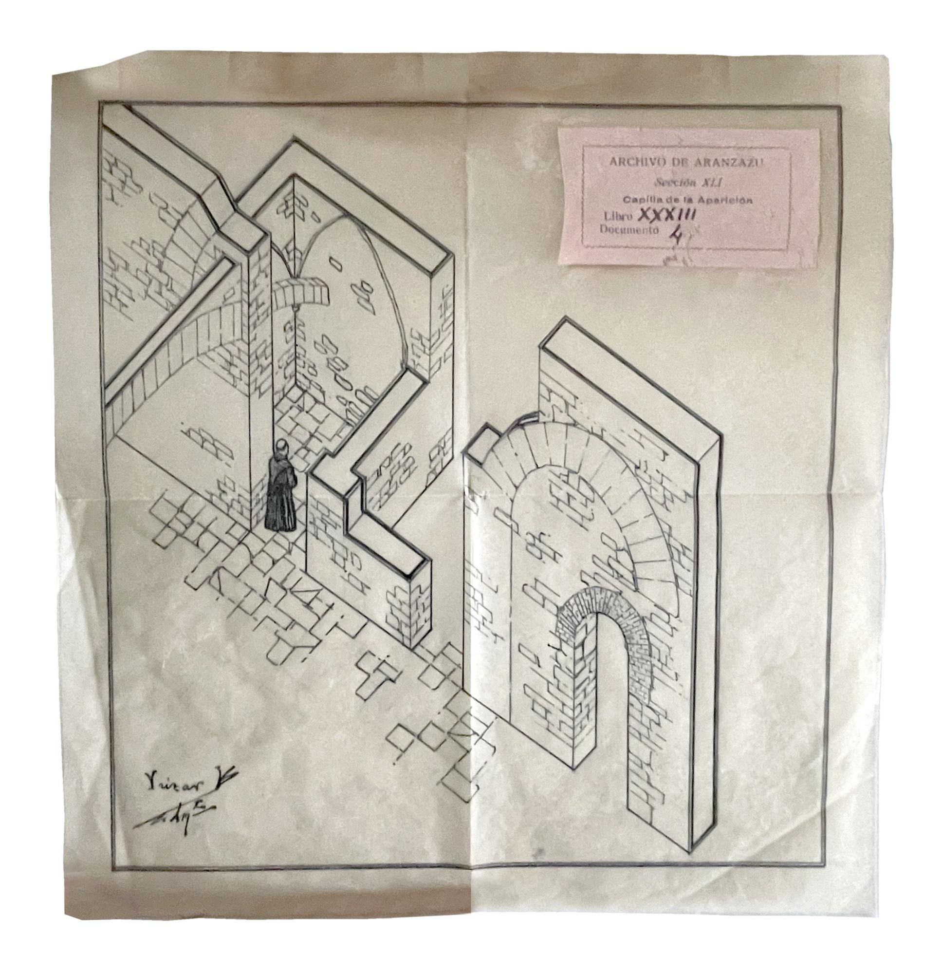 Vestigio del arco de la ermita de la aparición, dibujado por Yrizar en 1923.