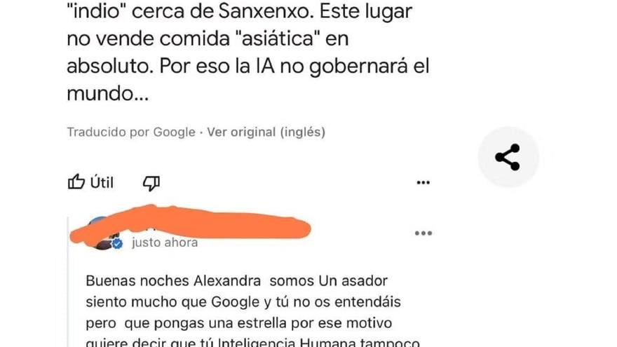 Pide un restaurante indio en Google, acaba en un asador gallego y deja una reseña viral: la respuesta del dueño arrasa en redes