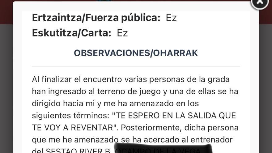 Un espectador amenaza al árbitro y deja semiinconsciente de un puñetazo al entrenador del juvenil del Sestao River