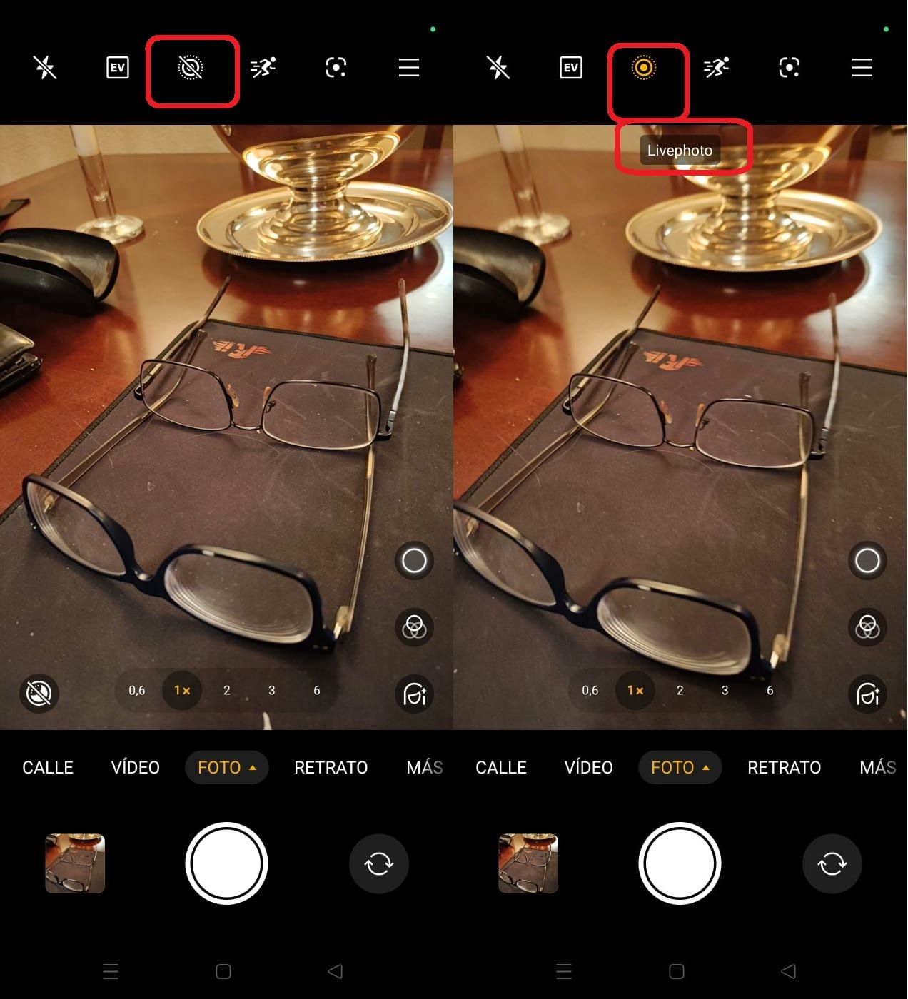 A la izquierda, el icono de &#039;Imagen en movimiento&#039; en blanco, desactivado; a la derecha, el icono activado, en amarillo.