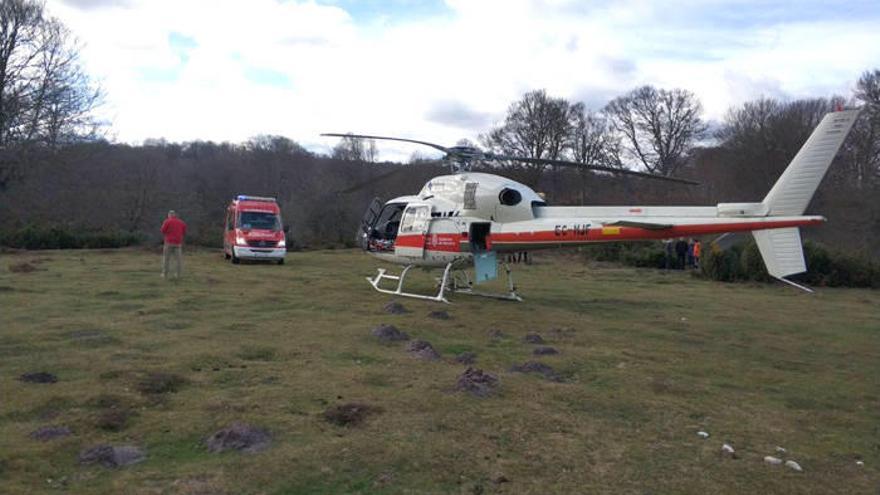 Movilización del helicóptero del Gobierno de Navarra que el pasado 4 de enero evacuó a un niño que se accidentó en una cueva de Urbasa.