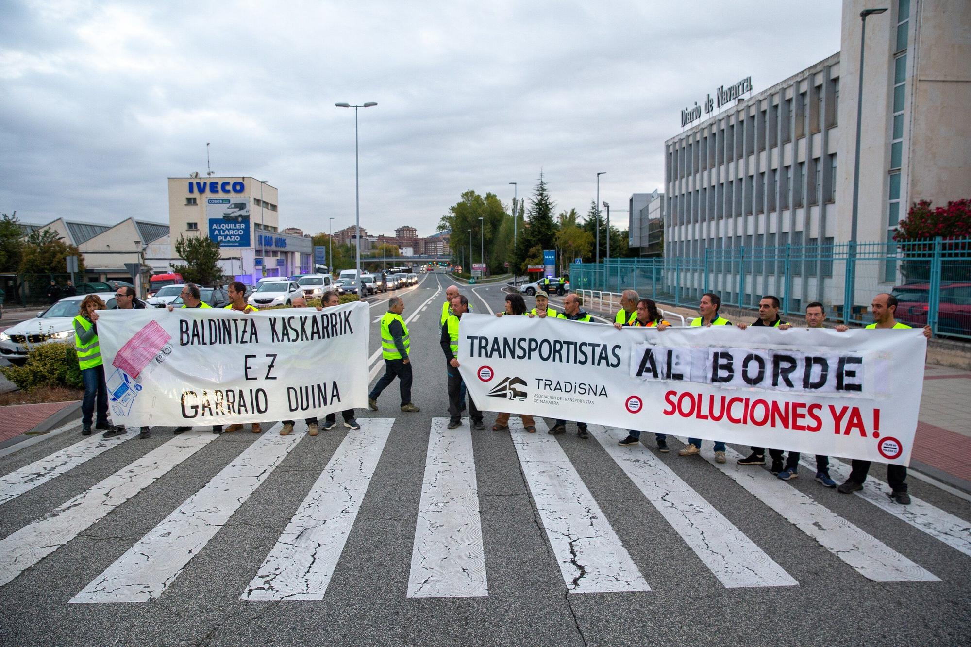 Protesta de los transportistas navarros en Cordovilla