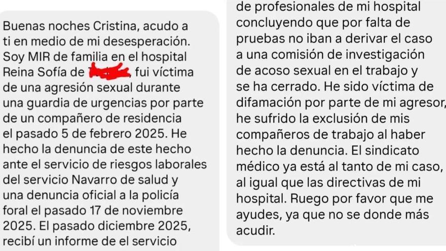Denuncia una agresión sexual durante una guardia en el Hospital Reina Sofía de Tudela