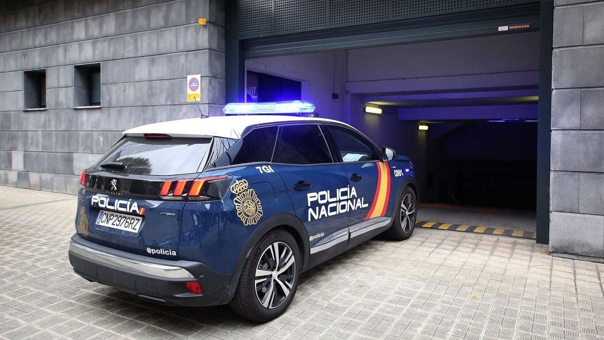 Un coche de la Policía Nacional entra en el juzgado.