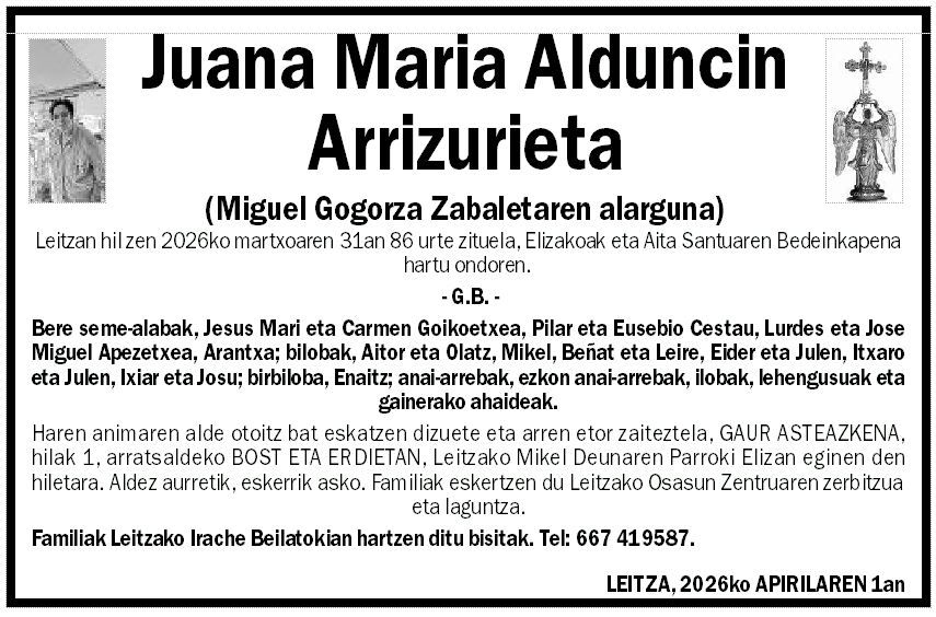 Juana Maria Alduncin Arrizurieta